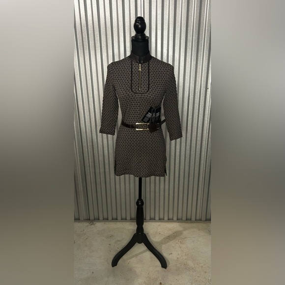 Women’s Etcetera NWT Grey Brown Viscose Leather Long Sleeve Designer Dress XS - Picture 1 of 3